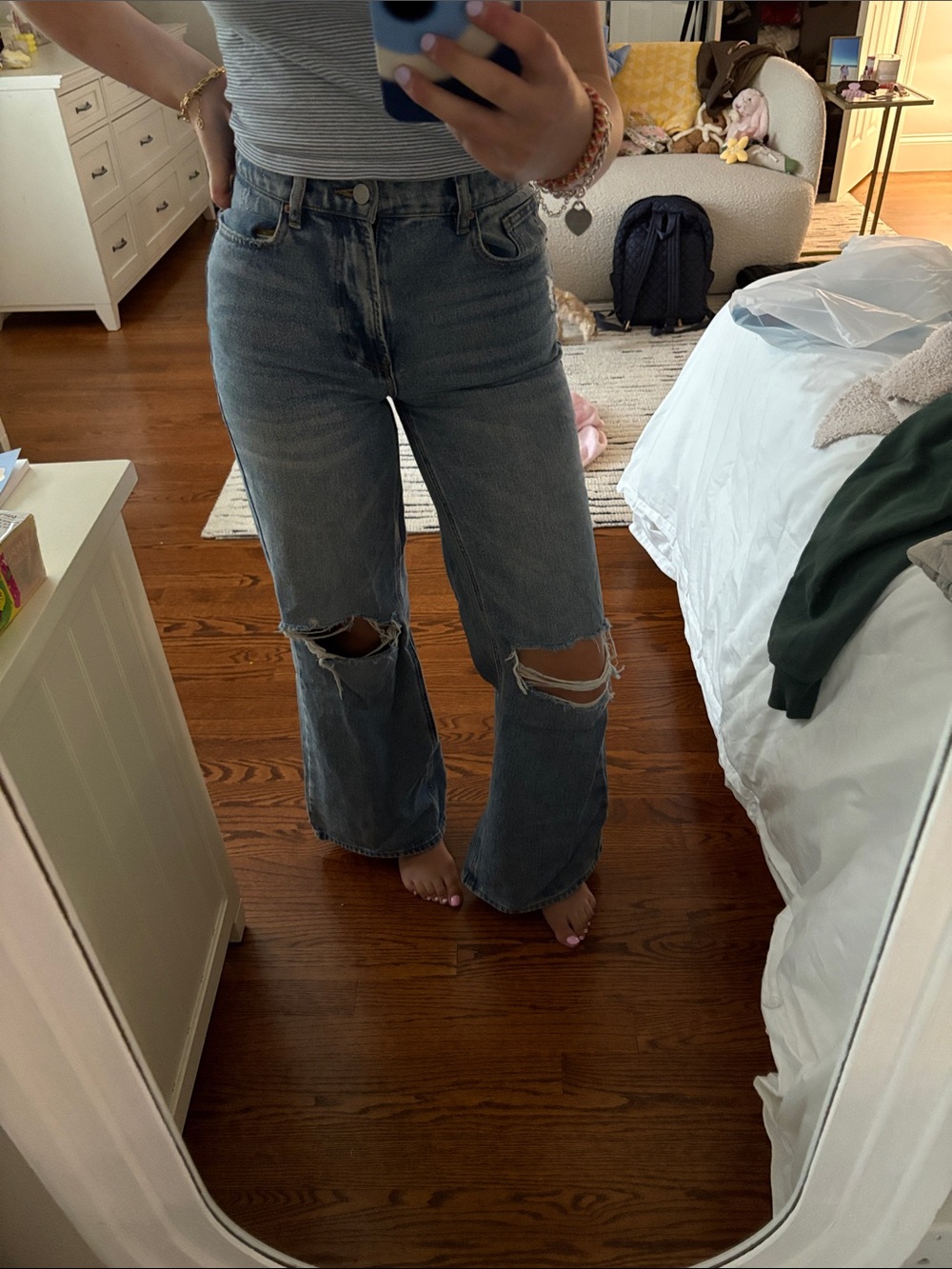 PacSun Light Blue Ripped Wide-Leg Jeans